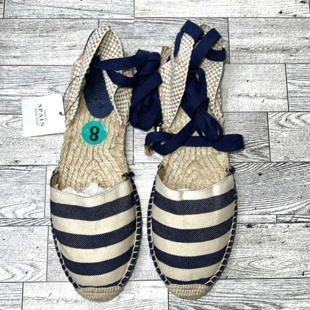 Romena Blue and Cream Stripe Espadrilles Size 8 NWT